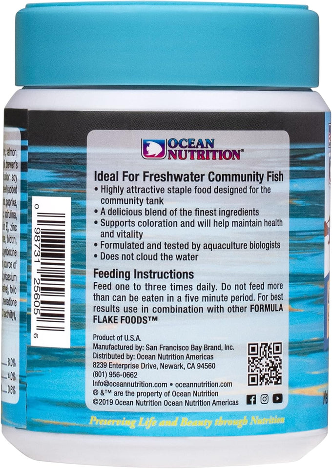 Ocean Nutrition community formula flake fish food for freshwater fish - Natural Ingredient Fish Food Flakes made in USA 2.5 oz 70g