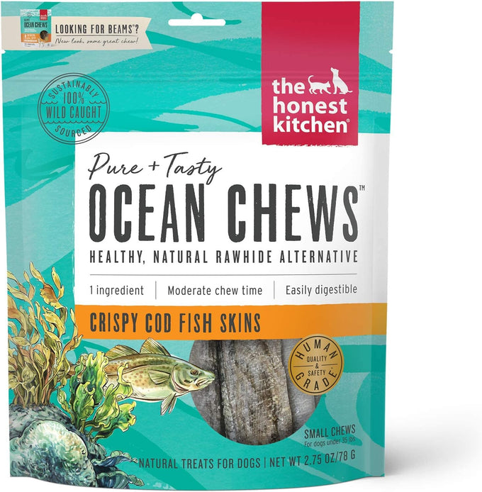 The Honest Kitchen human grade 100% cod fish skins dog treats, grain-free, crispy chews, 5.5 ounces