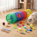 iCAGY interactive cat toy bundle for indoor cats, 25 pcs, 45 inches rainbow tunnel, colorful springs, feathers, balls, and mice