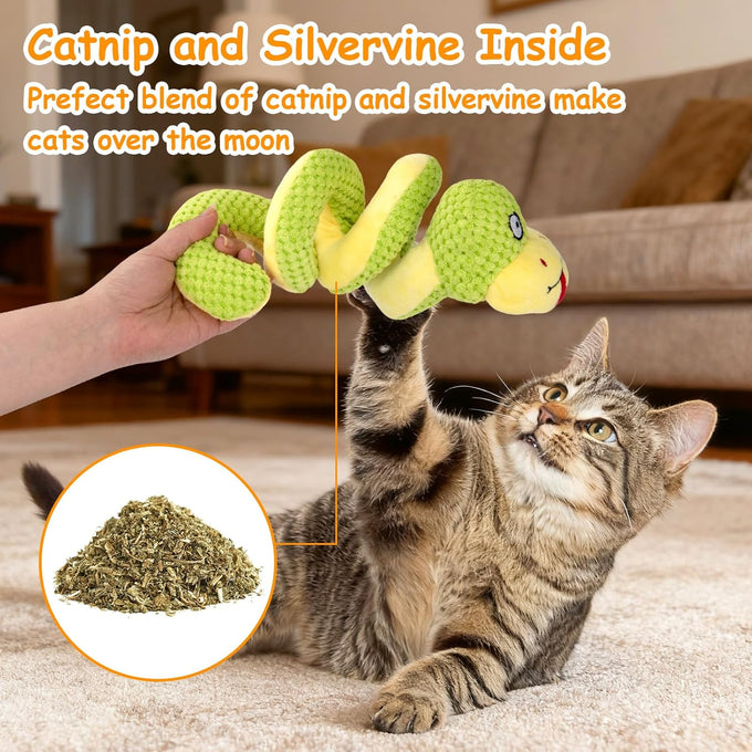 Retro Shaw 11" Realistic Silvervine & Catnip Snake Cat Toy with Crinkle Sound, Bite-Resistant Plush