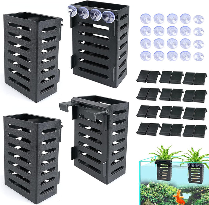 Black aquarium plant holder 4 PCS with 24 hooks, 20 suction cups for fish tank decorations