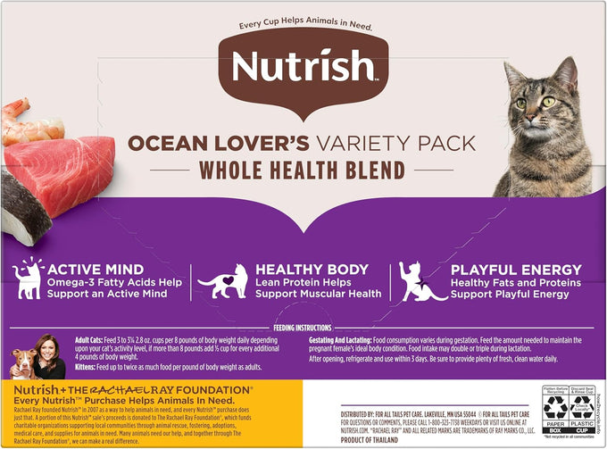Nutrish Grain Free Ocean Lover's Whole Health Blend Variety Pack Wet Cat Food, 2.8 oz. Cup, 12 Count (Rachael Ray)