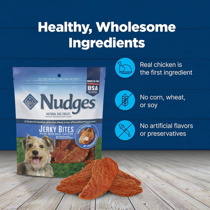 Blue Buffalo Nudges Jerky Bites Dog Treats 5-oz Bag, Made in USA with Natural Chicken Ingredients