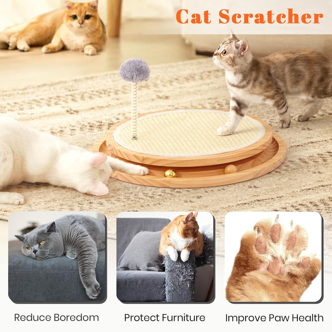 Lmugoos Cat Scratcher Natural Sisal Scratching Pad with Ball Track Spring Ball for Kitten Exercise Toy
