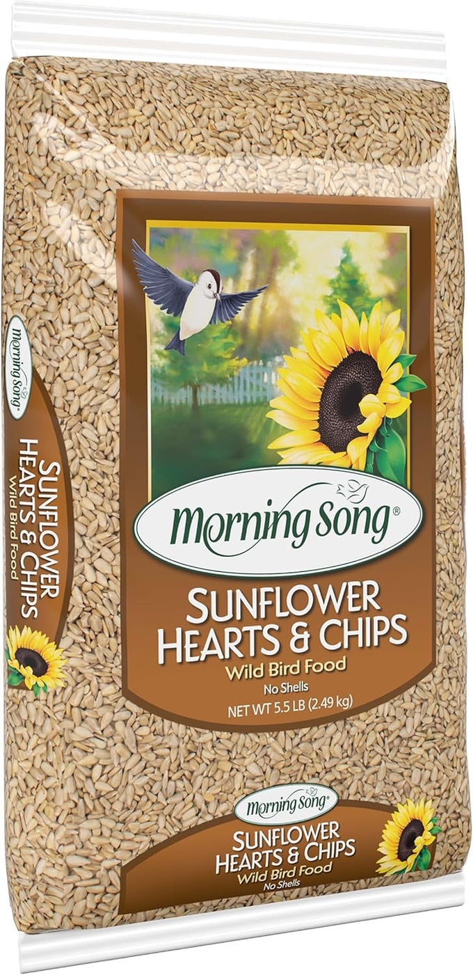 Morning Song 5.5-Pound Bag Sunflower Hearts & Chips Wild Bird Food, No Mess Sunflower Seeds for Birds