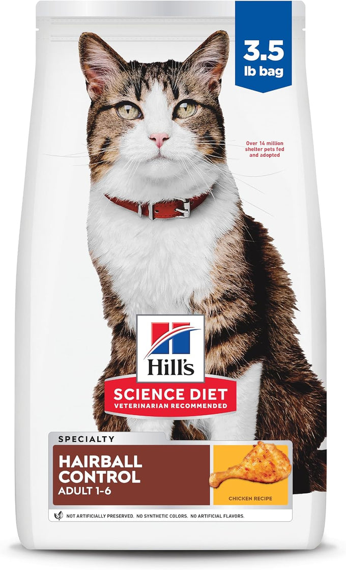 Hill's Science Diet Adult 1-6 Hairball Control Dry Cat Food, Chicken, 3.5 lb. Bag