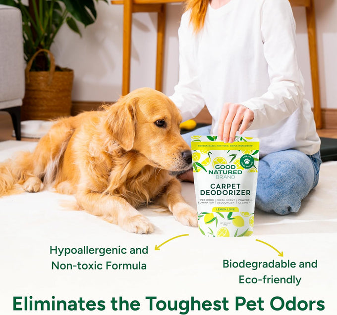 Good Natured Brand carpet deodorizer 31 oz pet odor eliminator powder fresh natural lemon scent safe homes pets