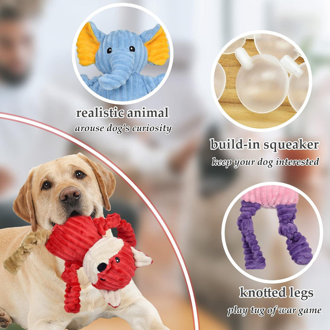 lechong 5 pack tough dog toys stuffed squeaky plush animal dog toys bundle for small medium large dogs