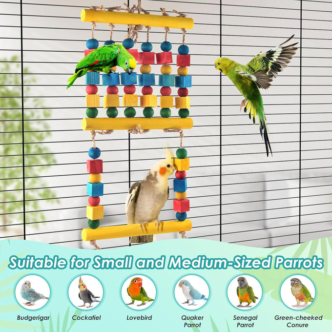dbness parrot chew swing toy with perches hang colorful wood block accessories for small medium parrots