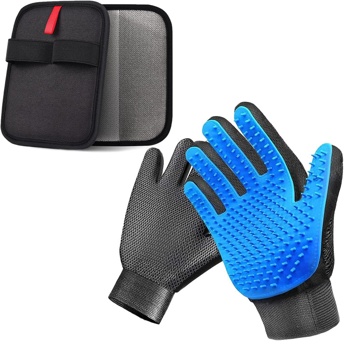 Nvnan 2-in-1 pet grooming gloves for dogs & cats, premium silicone nubs, adjustable wristband, blue, 2-pack