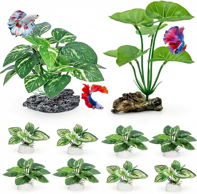 2-pack artificial silk aquarium plants for betta fish tank decorations, goldfish, reptile terrarium accessories, gold