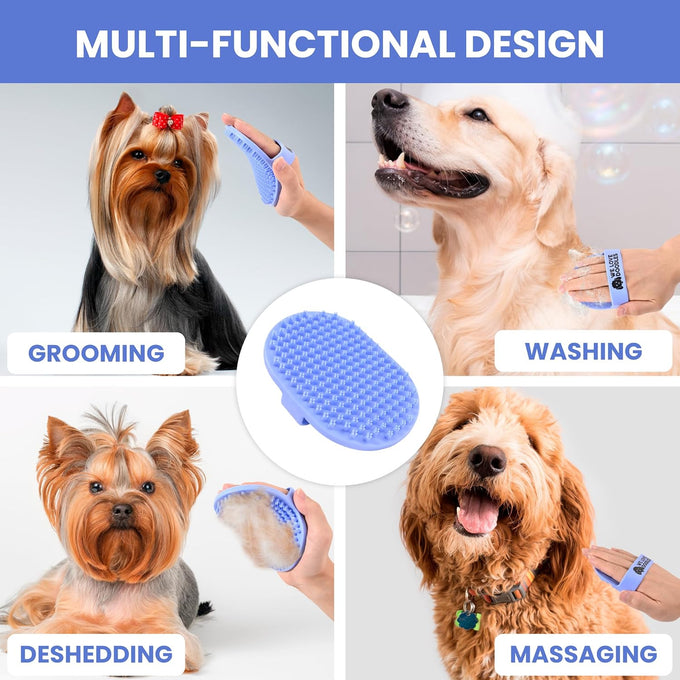 dog grooming bath brush, pet rubber brush for shower scrubbing and soothing massage, ideal for long & short haired dogs and cats