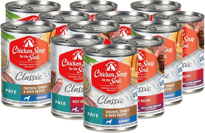 Chicken Soup for The Soul All Natural Premium Adult Wet Dog Food, Real Meat First Ingredient, No by-Products, Artificial Colors, Flavors or Preservatives, Salmon & Whitefish Pate, 13oz (Pack of 12)