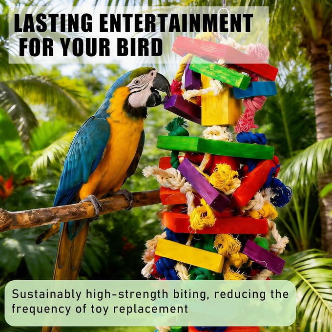 Natural Wood Parrot Toys for Large Birds, 18" Durable Chew Toys for Macaws, African Greys & Amazon Parrots