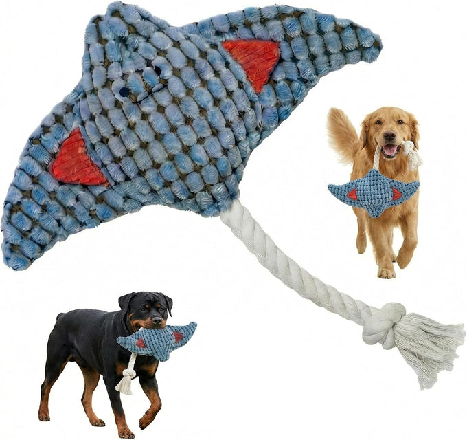Stingray rope plush dog toy, soft durable cotton, for chewers, tug of war, all dog breeds