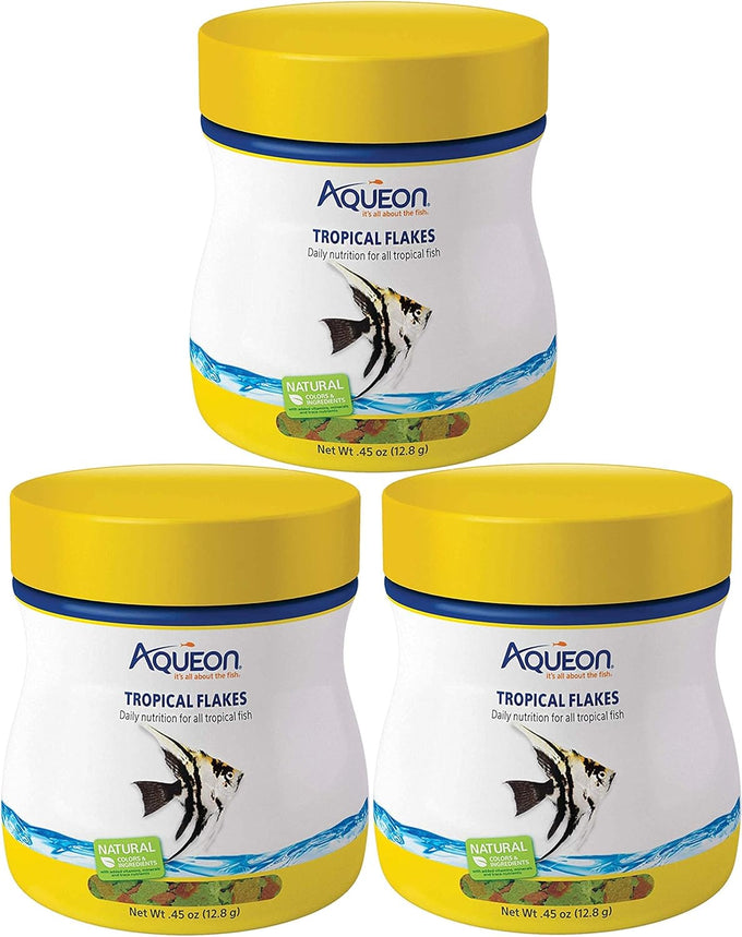 Aqueon Tropical Flakes Fish Food, 3-Pack, 0.45 Ounce Each Container, Nutrient-Rich Formula for Vibrant Freshwater Aquarium Fish