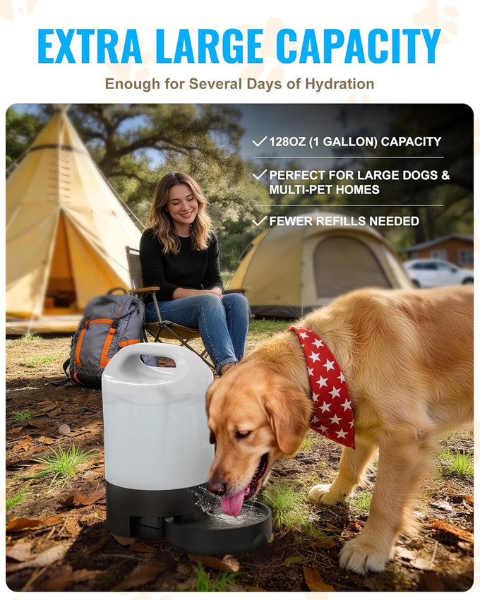 petnf dog water bottle portable 1 gallon (128oz) automatic gravity dog water bowl dispenser with pull-out drinking bowl