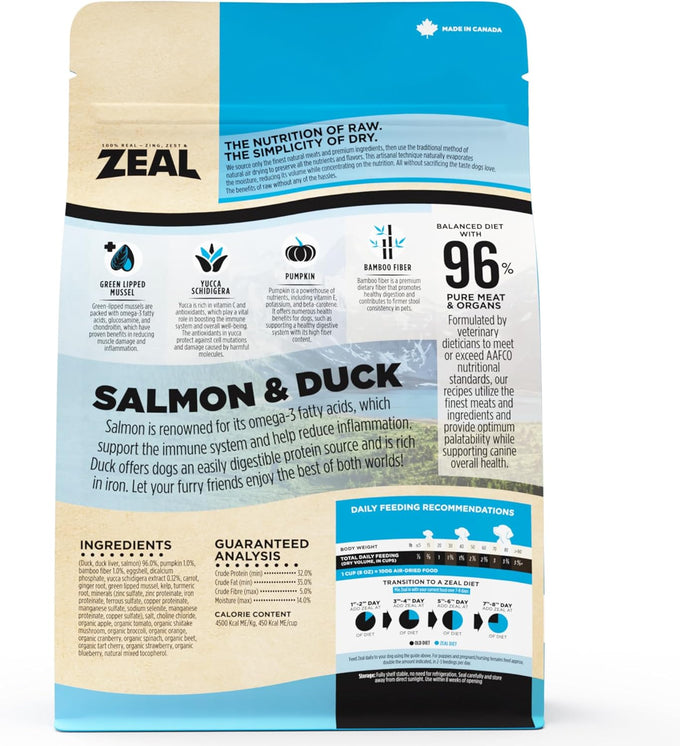 ZEAL Canada Air-Dried Salmon & Duck Recipe for Dogs - Superfood Omega-3 Rich, Dual-Protein, Grain Free, No Fillers, Complete Nutrition (Salmon & Duck, 2.2 lb)