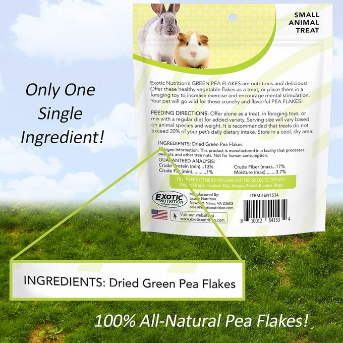 Exotic Nutrition green pea flake supplement 3oz for small pets