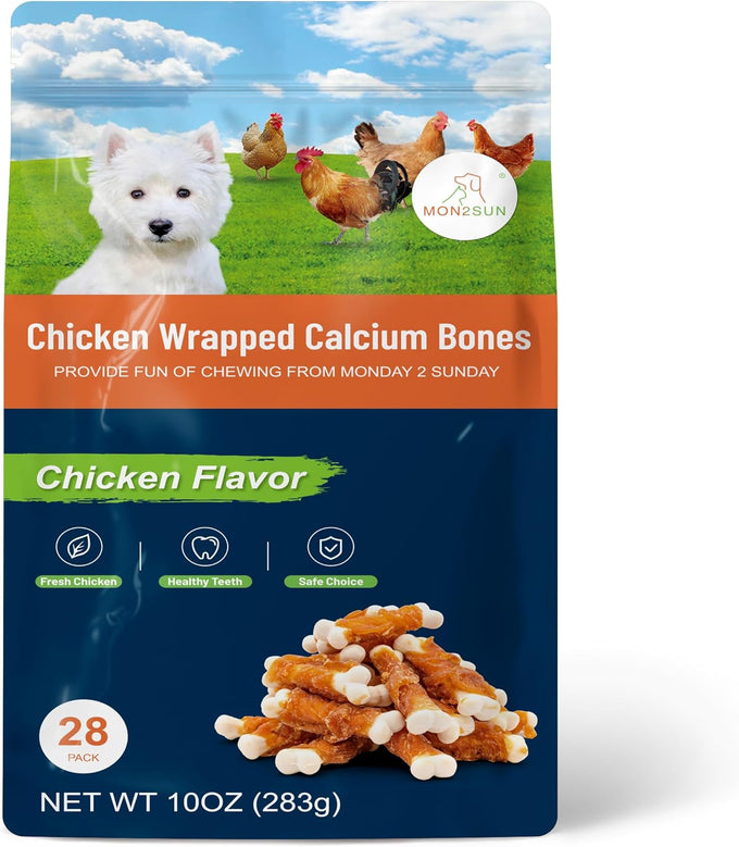 MON2SUN Chicken Wrapped Calcium Bones, 2.3" Treats for Puppies