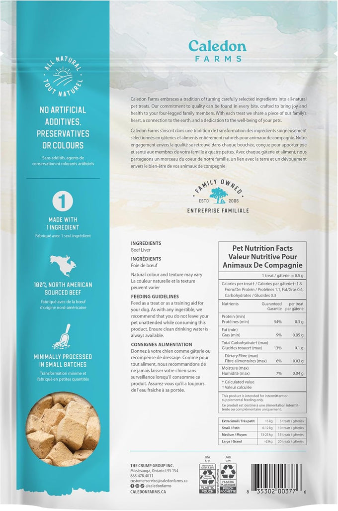 Caledon Farms value pack 100% beef liver freeze-dried dog treats, 12.5 oz, bite-sized