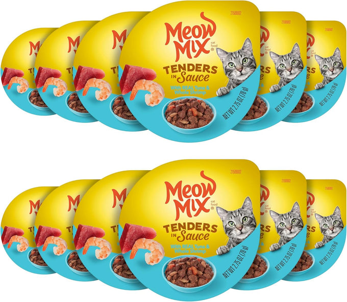 Meow Mix Tenders in Sauce Wet Cat Food, Turkey & Giblets, 2.75 oz Cups, Pack of 12