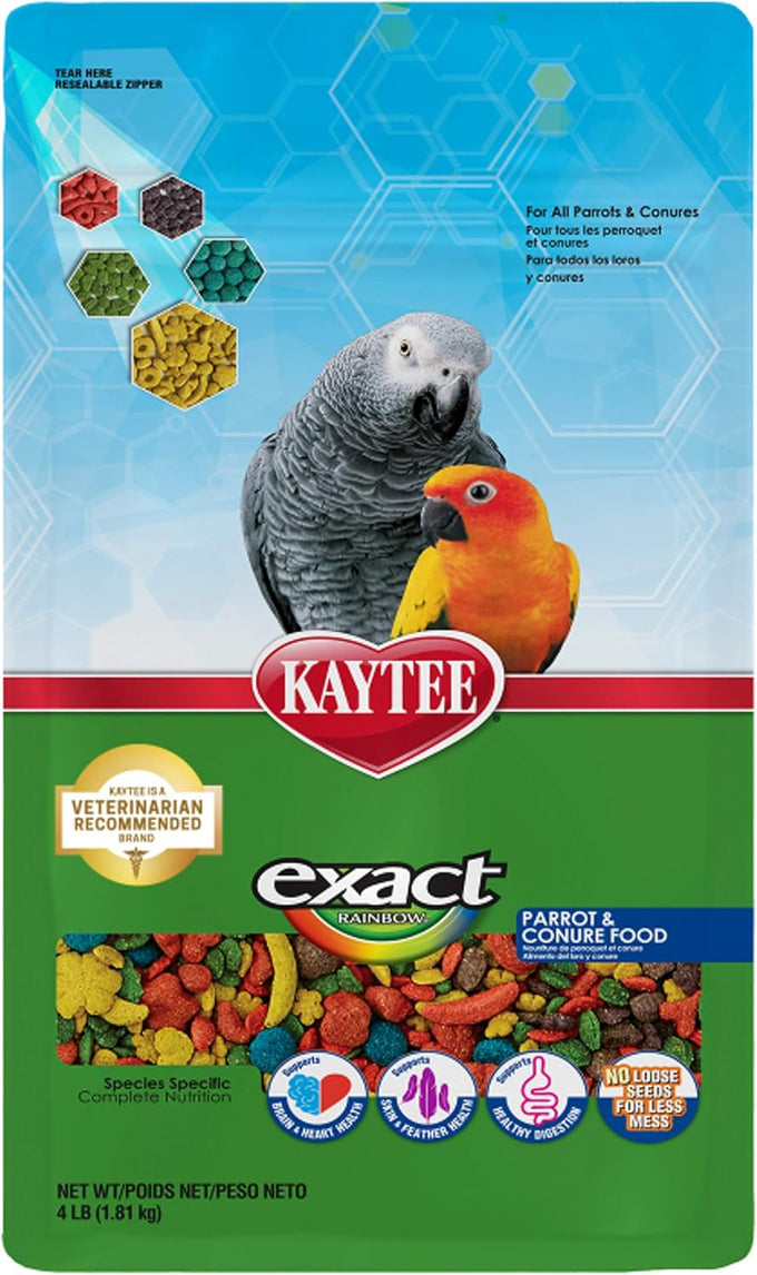 Kaytee Exact Rainbow Pet Parrot & Conure Food, 4-pound premium extruded nutrition