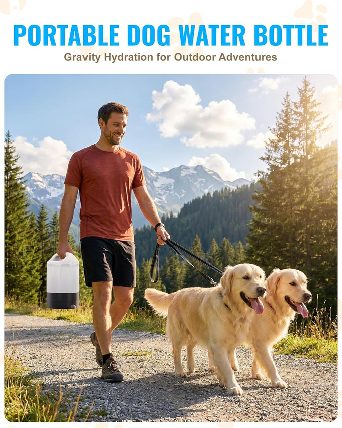 petnf dog water bottle portable 1 gallon (128oz) automatic gravity dog water bowl dispenser with pull-out drinking bowl