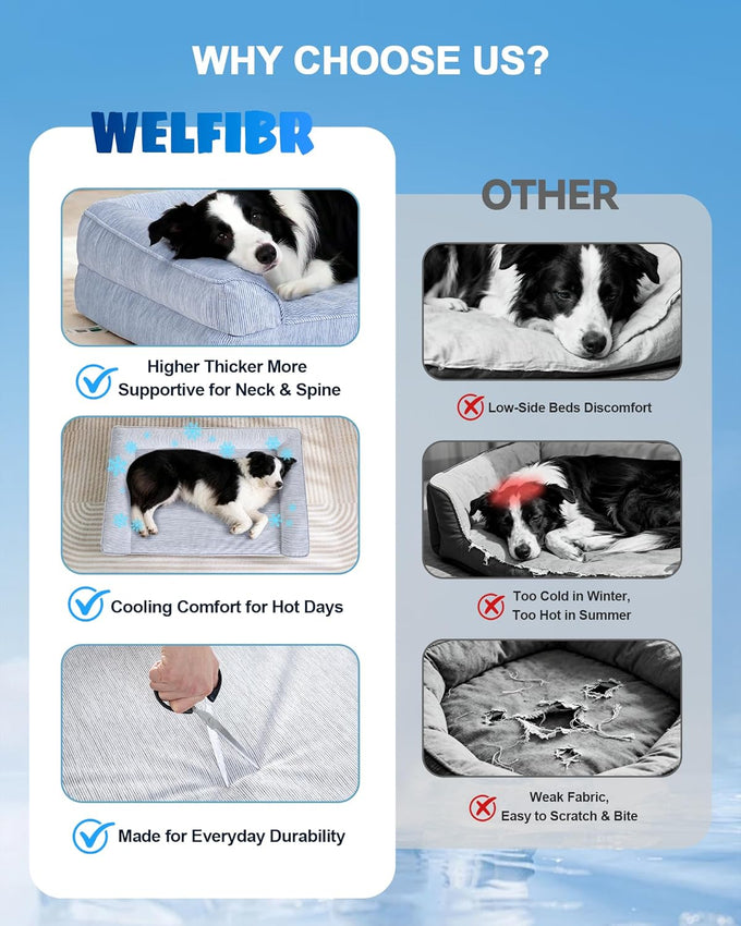 Medium cooling dog bed with orthopedic memory foam, waterproof, and washable nylon cover, blue, 36 inches