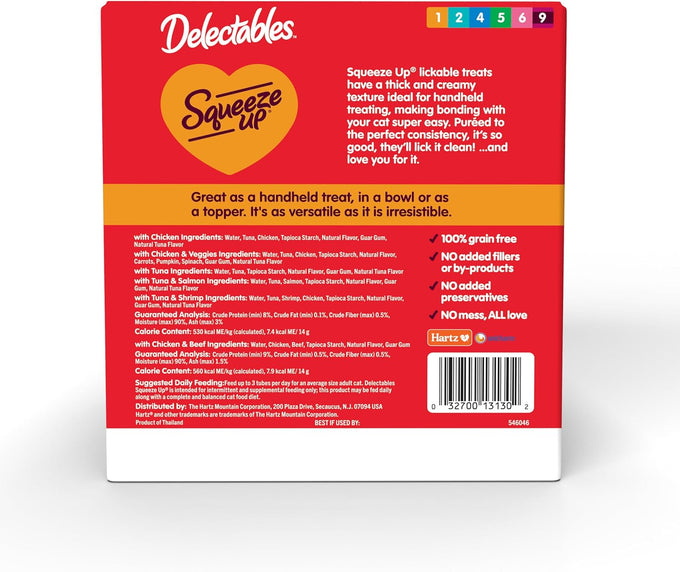 delectables squeeze up variety pack, creamy squeezable puree, grain free, no added fillers or by-products, 104 tubes