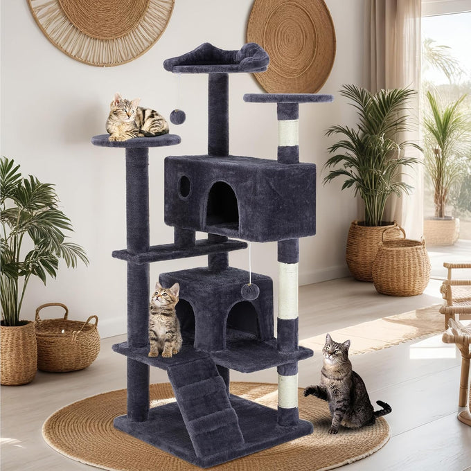 dark grey sweetcrispy 54 inch cat tree tower with scratching post and climbing ladder