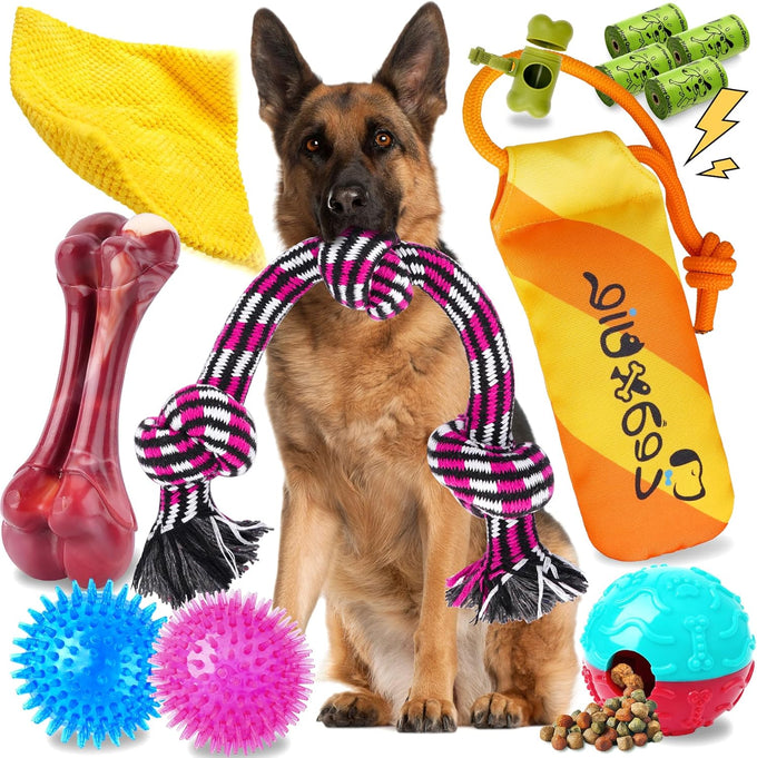 Zeaxuie 12 Pack Dog Chew Toys for Aggressive Chewers,Includes Dog Rope Toy, Squeaky Toys & Indestructible Chew Bone for Medium,Large & X-Large Breeds Dogs