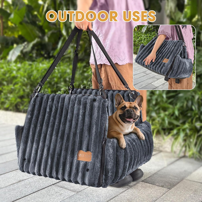 mixjoy dog car seat grey small medium dogs up to 25 lbs multi-functional pet travel bed with clip-on leash