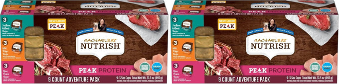 Nutrish Peak Protein Wet Dog Food Variety Pack, High Protein, Grain Free, 3.5oz Cups (Pack of 9), 2 Count (Rachael Ray)