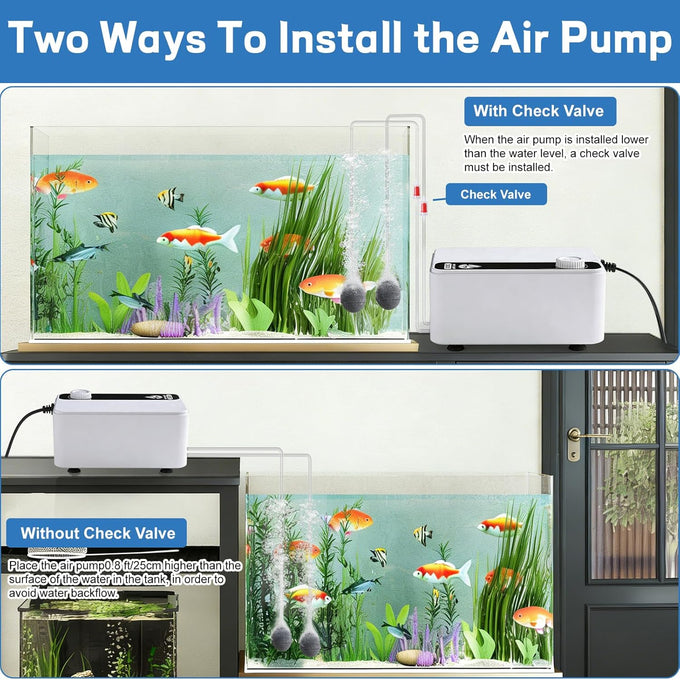Aquarium Air Pump, 2.3W/5.5W/8W, Adjustable Fish Tank Bubbler for Small to Large Aquariums, up to 200 Gallons
