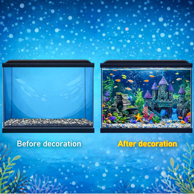 Mechpia 13 Pieces Aquarium Decorations Kit, Small Resin Castle, Rockery, and Artificial Plants for Betta Fish Tank Decorations