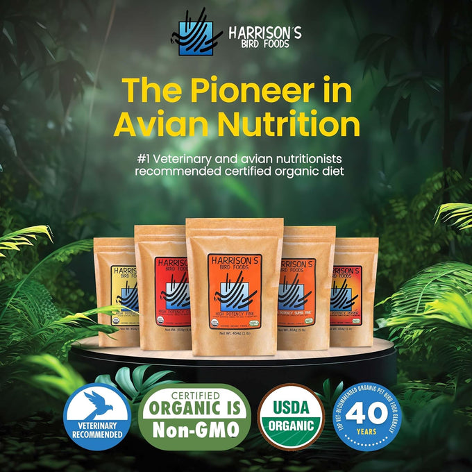 Harrison's Certified Organic High Potency Fine Bird Pellets for Small to Medium Birds 1lb
