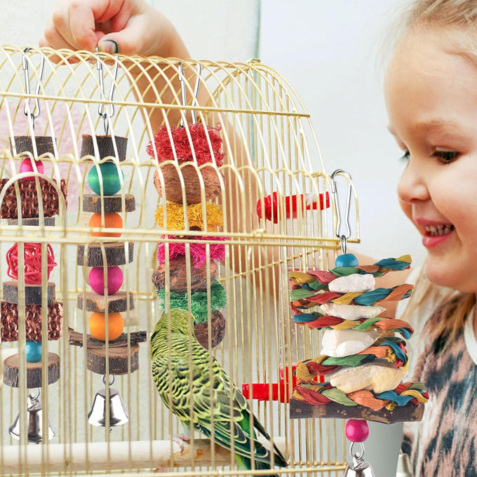 7-pack parakeet natural wood toys for small birds parrot hanging cage toy perch stand