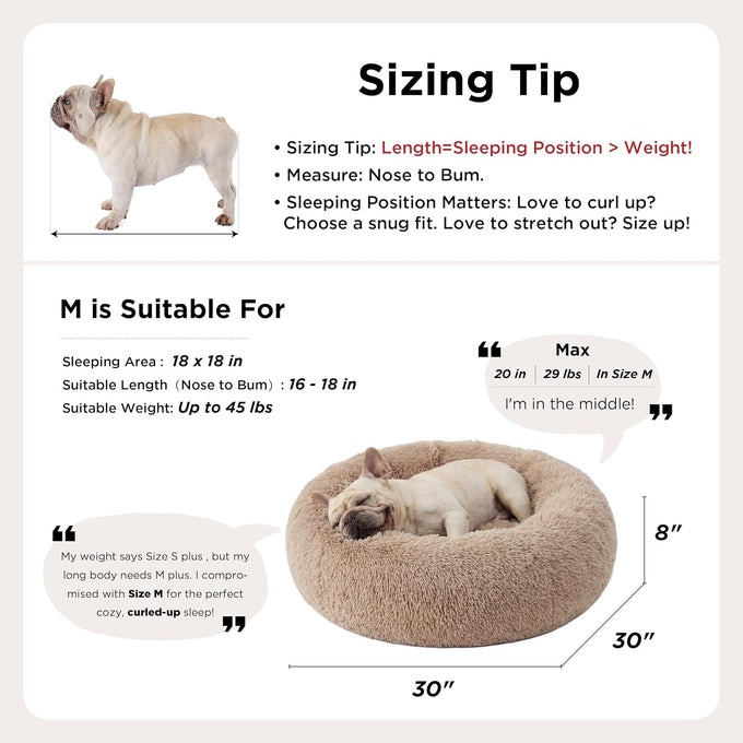 Bedsure Calming Dog Bed, 30-inch Donut Washable Medium Pet Bed, Faux Fur, Camel, 45 lbs