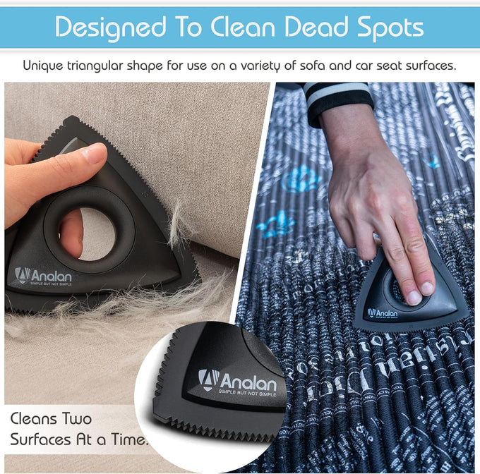 Analan Mini Triangle Pet Hair Remover for Car Detailing, Auto Interiors, Couch, and Furniture - Effectively Removes Dog & Cat Fur, Lint, and Carpet Debris in Jet Black