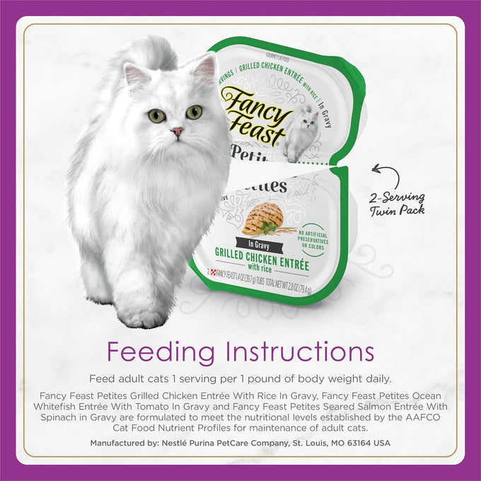 Purina Fancy Feast Gourmet Wet Cat Food Variety Pack, Petites Gravy Collection, break-apart tubs, 24 servings - (Pack of 12) 2.8 oz. Tubs