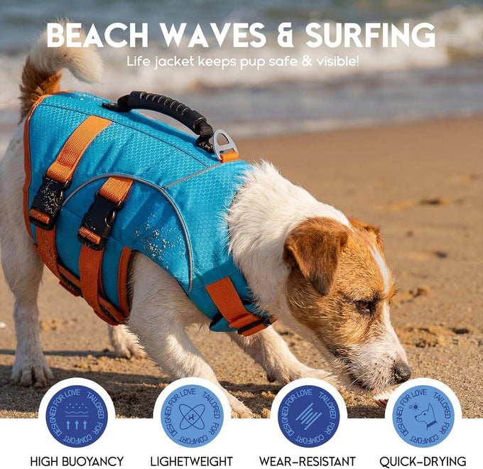 Asenk Dog Life Jacket for Swimming, Boating, Reflective & Adjustable, Small to Large Dogs, Blue, Size S