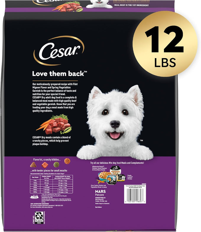 Cesar Small Breed Dry Dog Food, Filet Mignon Flavor, 12 lb