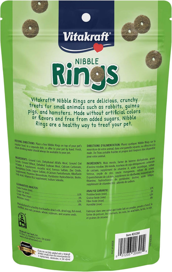 Vitakraft Nibble Rings Small Animal Treat, 10.6 oz, Wholesome Wheat & Alfalfa, Vitamins, Artificial-Free