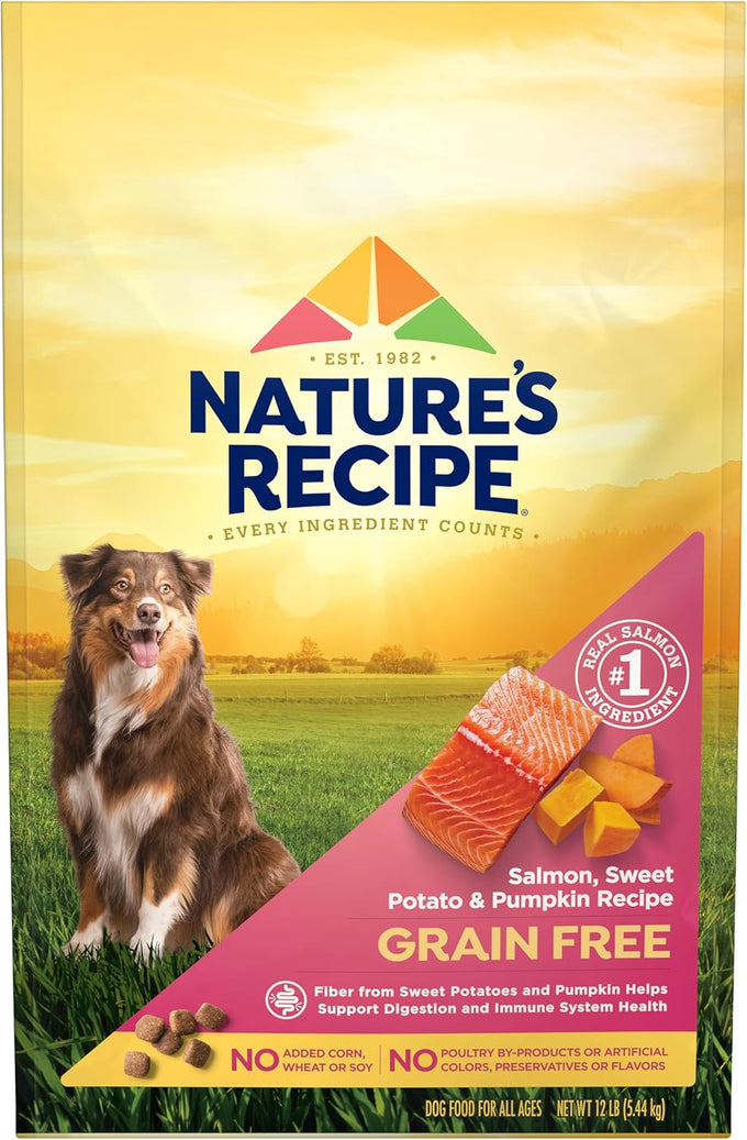 Nature's Recipe Grain Free Dry Dog Food, Salmon, Sweet Potato & Pumpkin Recipe, 4 lb. Bag