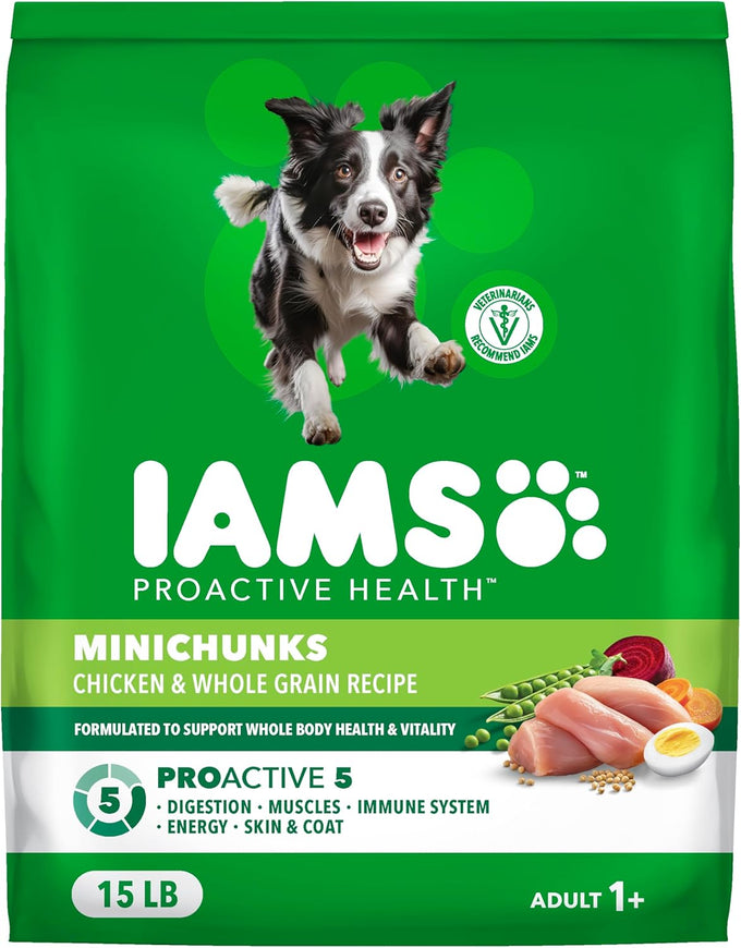 Iams proactive health minichunks premium dry adult dog food, 15 lb bag, chicken protein, antioxidants