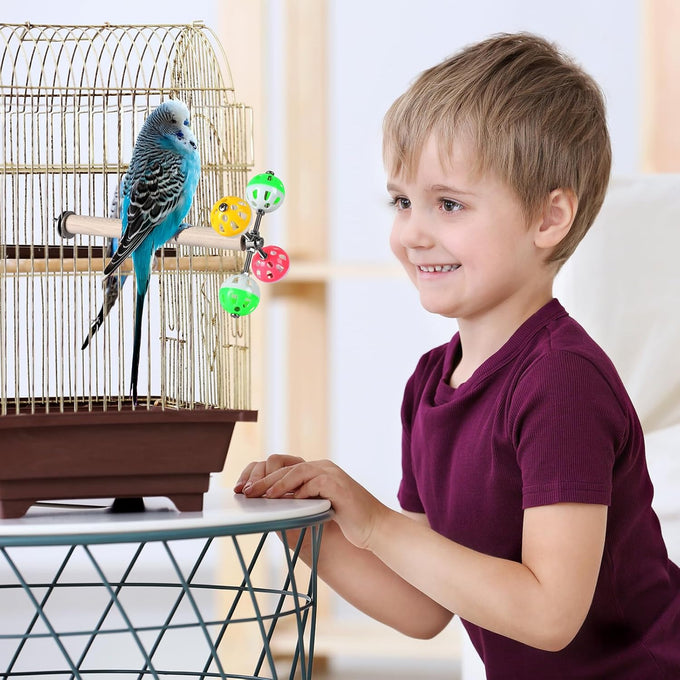 teniinet stand perch toy with rotating balls for small and medium birds including parakeets and cockatiels, 1-piece, natural wood, 7.85 inches, untreated beech