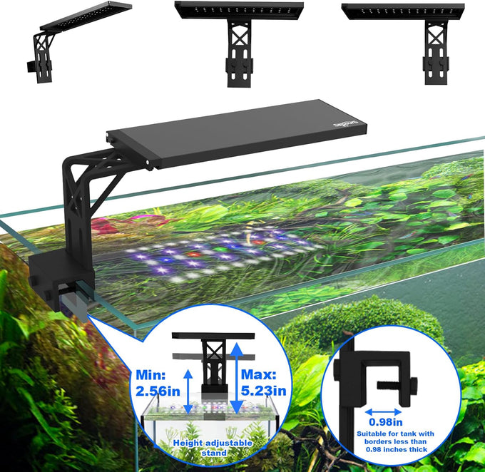 seaoura 24/7 cycle aquarium light for 12-20 inch tanks, full spectrum + 7 colors, adjustable brightness and height, 20w