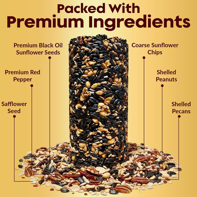 Hot Pepper Bird Seed Cylinders with Hole, 4" x 7.75", No Mess, All Natural, USA Made Birdseed for Outside Wild Birds