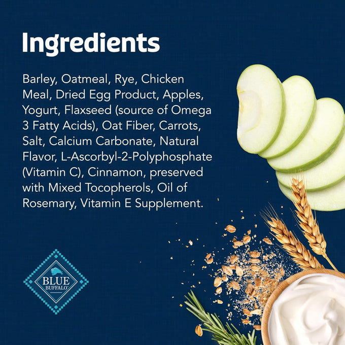 blue buffalo apples & yogurt mini crunchy dog biscuits, oven-baked with natural ingredients, 16-oz bag